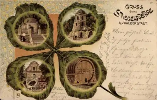 Kleeblatt Litho Halberstadt am Harz, Spiegelsberge, Jagdschloss, Turm, Fass, Mausoleum