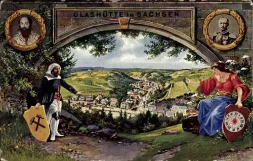 Ak Glashütte in Sachsen, 400 jähriges Jubiläum der Stadt, Wappen, Portrait