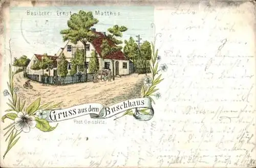 Litho Großdobritz Niederau in Sachsen, Buschhaus, Bes. Ernst Matthes
