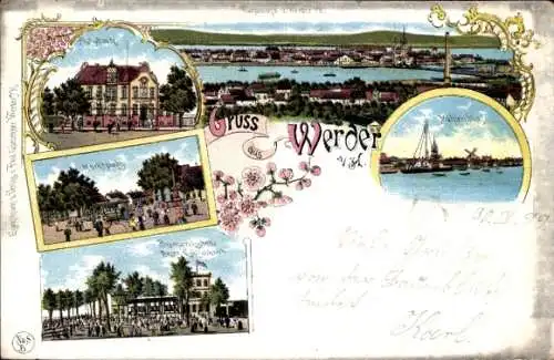 Litho Werder an der Havel, Panorama, Marktplatz, Gasthof, Mühlenbleck, Post