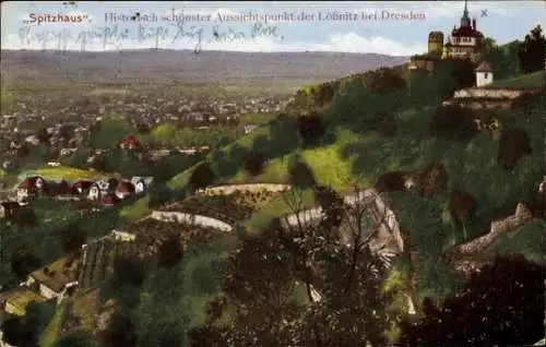 Ak Radebeul Lößnitz, Spitzhaus, Panorama