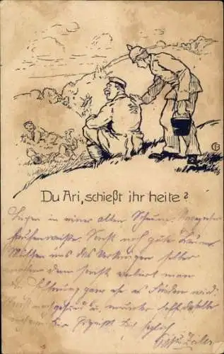 Künstler Ak Du Ari, schießt ihr heite, deutsche Soldaten, 1. WK
