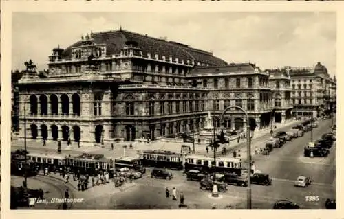 Ak Wien, Staatsoper, Straßenbahnen