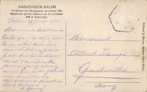 Ak Fréland Elsass Haut Rhin, Sanatorium Salem