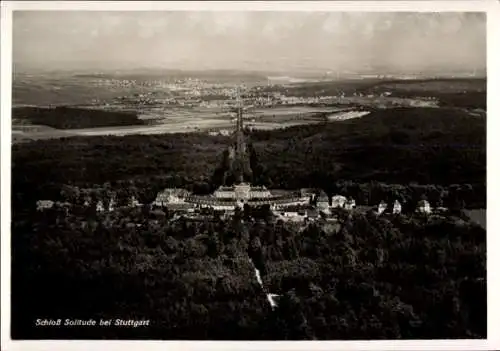 Ak Stuttgart, Schloss Solitude, Schloß Solitude, Luftaufnahme, Waldgebiet, Landschaft,  Architekt