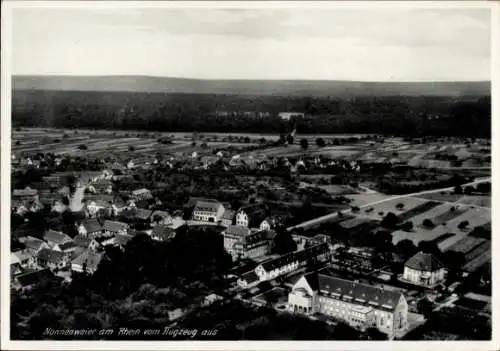 Ak Nonnenweier Schwanau in Baden, Luftaufnahme von  Rhein, Landschaft,  
