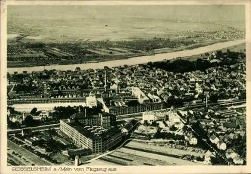 Ak Rüsselsheim am Main Hessen, Luftbild, Aussicht vom Flugzeug, Stadtansicht, Industriegebäude