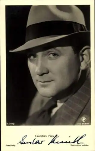 Ak Schauspieler Gustav Knuth, Portrait mit Hut, Autogramm