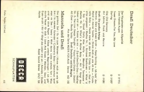 Autogrammkarte Sänger Drafi Deutscher, Autogramm