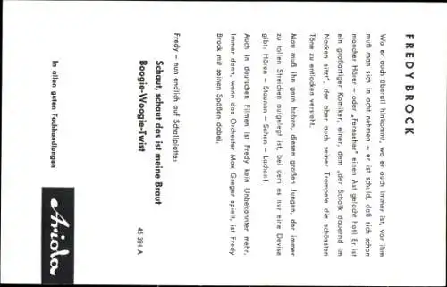 Autogrammkarte Sänger Fredy Brock, Autogramm