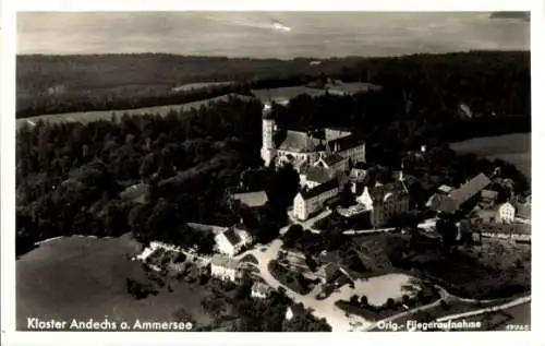 Ak Andechs am Ammersee Oberbayern, Kloster  Luftaufnahme, Ammersee