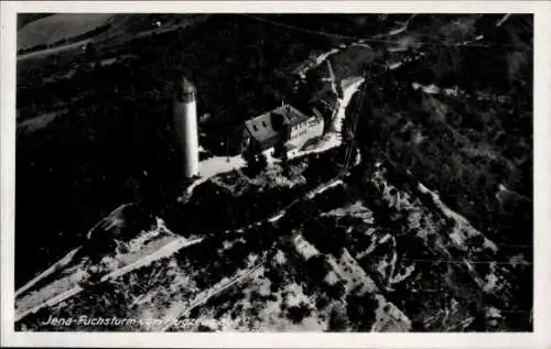 Ak Jena in Thüringen, Luftaufnahme des Fuchsturms, Hotel und umgebende Landschaft