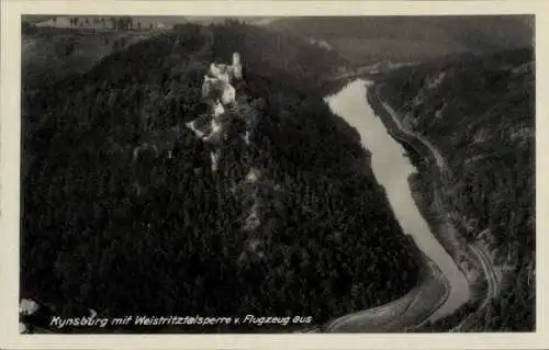 Ak Zagórze Śląskie Kynau Schlesien, Kynsburg, Luftaufnahme von  Weistritztalsperre, Fluss