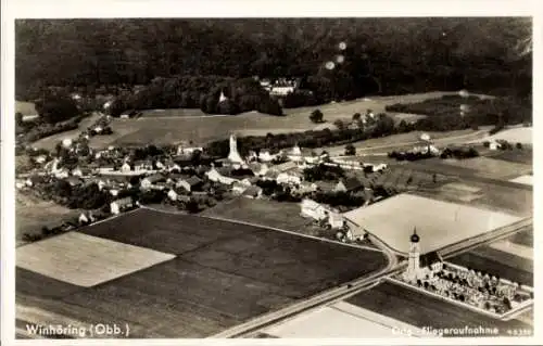 Ak Winhöring in Oberbayern, Luftaufnahme von  Kirche, Felder, Landschaft