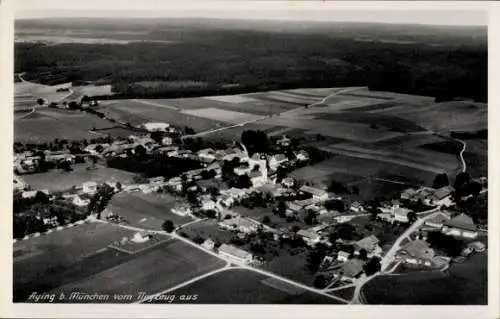 Ak Aying in Oberbayern, Luftaufnahme von Aying, ländliche Umgebung, Häuser, Felder, Wald