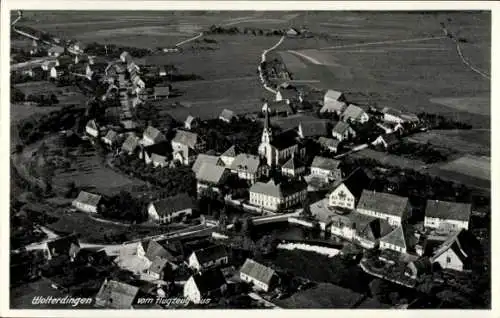 Ak Wolterdingen in Baden Donaueschingen Schwarzwald, Fliegeraufnahme