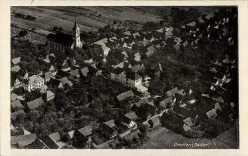 Ak Urloffen Appenweier in Baden Schwarzwald, Luftaufnahme, Kirche, Häuser, ländliche Umgebung