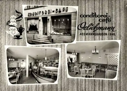 Ak Assmannshausen Rüdesheim am Rhein, Konditorei Café Oelichmann, Niederwaldstraße 14