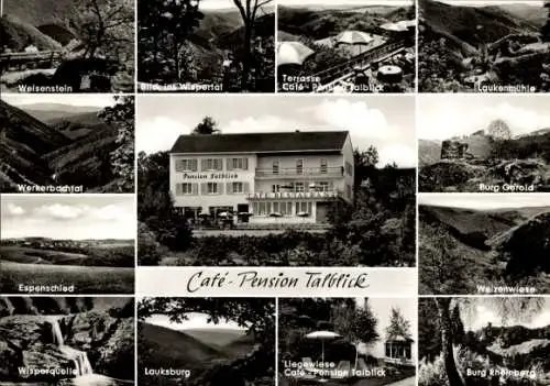 Ak Espenschied Lorch im Rheingau, Café Pension Talblick, Burg Gerold, Weizenwiese, Laukenmühle