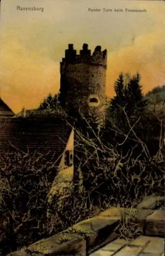 Ak Ravensburg in Württemberg Oberschwaben, Runder Turm beim Prozessloch
