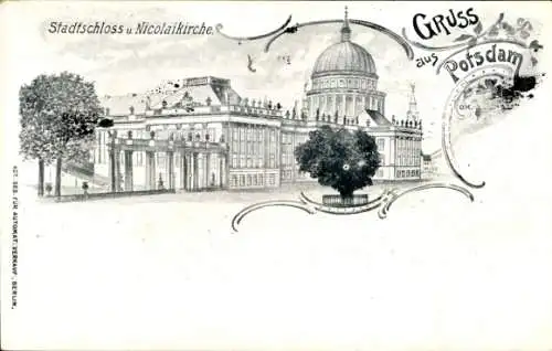 Litho Potsdam, Stadtschloss und Nicolaikirche