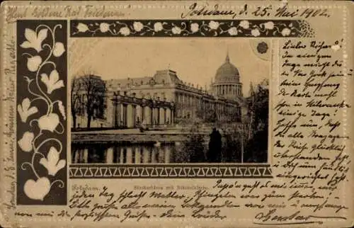 Passepartout Präge Ak Potsdam in Brandenburg, Stadtschloss mit Nikolaikirche