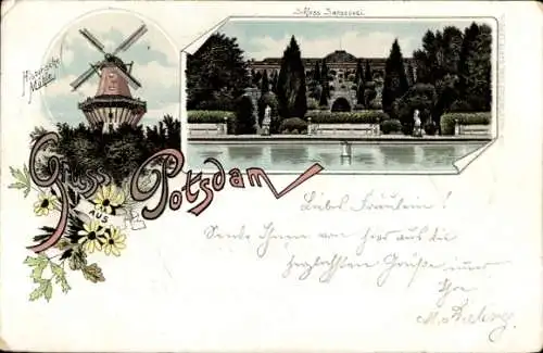 Litho Potsdam, Schloß Sanssouci, historische Mühle