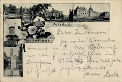 Passepartout Ak Potsdam, Schloss, Kirche, Windmühle