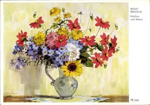 Künstler Ak Regele, R., Blumenstrauß, Dahlien