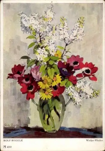 Künstler Ak Regele, R., Weiße Flieder, Blumenstrauß