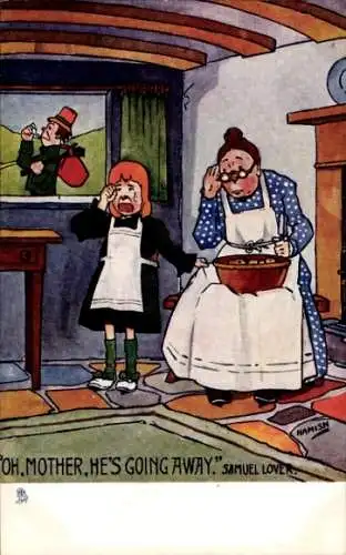 Künstler Ak Hamish, weinendes Mädchen, er geht weg