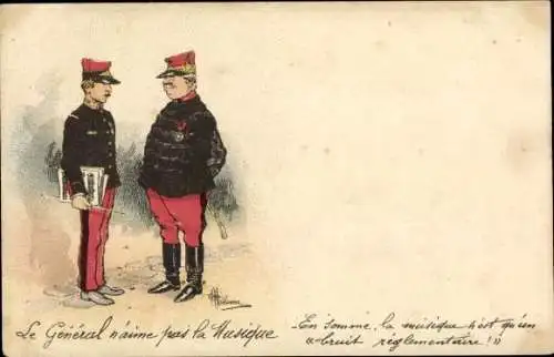 Künstler Litho Französische Soldaten in Uniformen, Gespräch, Notizbuch