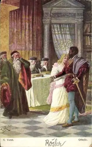 Künstler Ak Rösler, F., Oper von Giuseppe Verdi, Othello, Liebespaar
