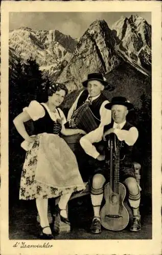 Ak Musiker, Musik-Kapelle d'Isarwinkler, Bayerische Tracht, Musikinstrumente