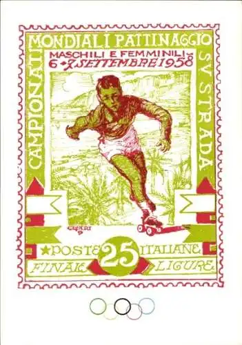 Briefmarken Ak Campionati Mondiali Pattinaggio, Poste Italiane, Finale Ligure