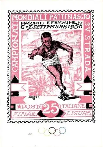 Briefmarken Ak Campionati Mondiali Pattinaggio, Poste Italiane, Finale Ligure
