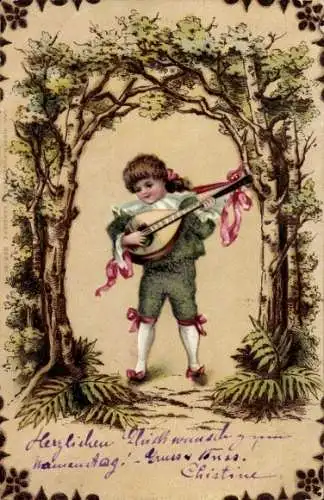 Ak Kind spielt ein Musikinstrument, Bäume