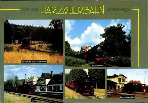 Ak Harzquerbahn, Dampflokomotive, Bahnhöfe Elend, Benneckenstein, Drei Annen Hohne, Wernigerode