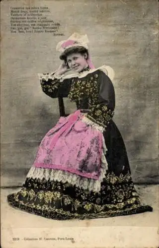 Ak Bretagne, Frau in Tracht, Gedicht Botrel