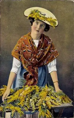 Ak Cote d'Azur, Blumenverkäuferin, Mimosen