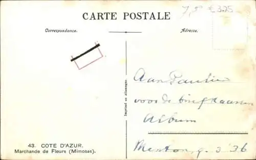 Ak Cote d'Azur, Blumenverkäuferin, Mimosen