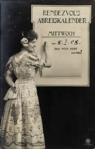Ak Rendezvous Abreißkalender, Frau, Portrait