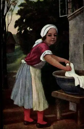 Künstler Ak von Zumbusch, Ludwig, kleine Wäscherin