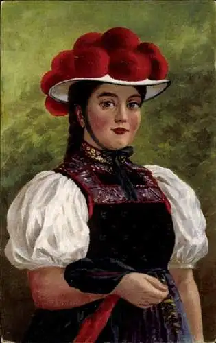 Künstler Ak Schwarzwald, Frau in Tracht