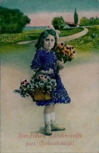 Ak Glückwunsch Geburtstag, Mädchen mit Blumen