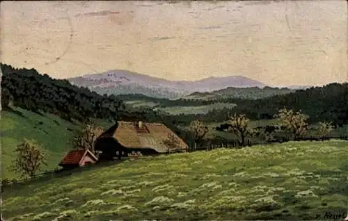 Ak Nesse Loxstedt in Niedersachsen, Schwarzwald, Wiese, Haus, Berge