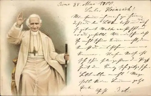Ak Roma Rom Lazio, Papst Leo XIII. im Pontifikalgewand auf einem Thron sitzend, erhobenen rech...