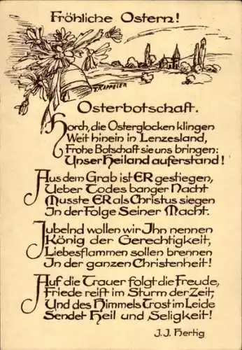 Ak Bern Stadt Kanton Bern, Berg Gurten, Osterglocken, Dorf, Kirche, Wiese