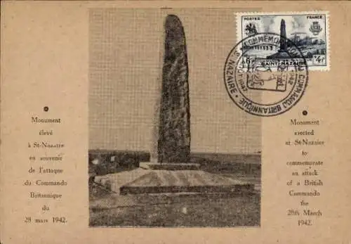 CPA Saint-Nazaire Loire Atlantique, Monument eleve en souvenir de l'attaque du Commando Brtitannique