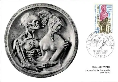 Ak Paris I Louvre, Hans SCHWARZ, La mort et la jeune fille (vers 1520), 0,40 REPUBLIQUE FRANCAISE